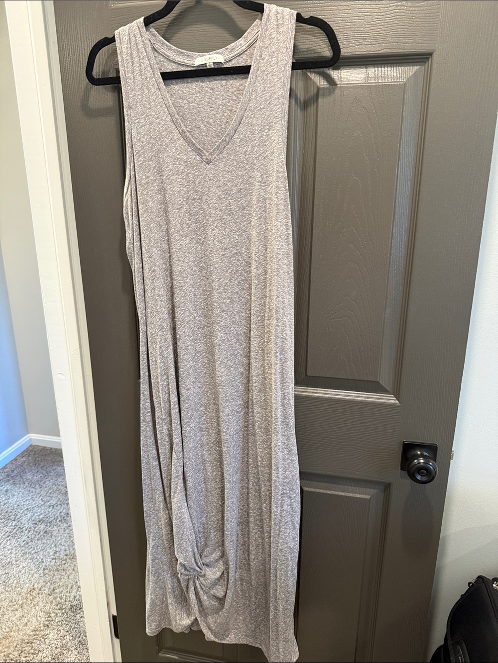 Z Supply Light Gray Sleeveless V-Neck Maxi Dress with Knotted Hem